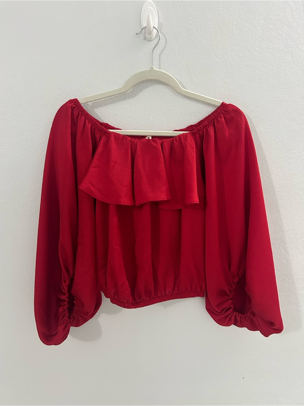 Tyche Red Off-Shoulder Ruffle Top